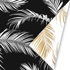 Cadeaupapier - Palm Leaves - zwart/wit - 50cm x 3m