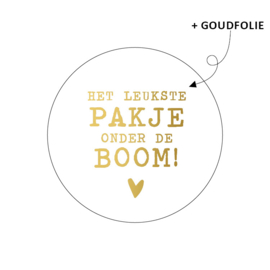 Cadeausticker - Het leukste pakje onder de boom! - wit/goudfolie - 10 stuks