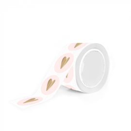 Cadeausticker - Heart Pastel Pink - roze/goud - 10 stuks