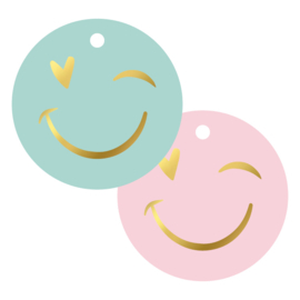 Cadeaulabel - Smiley - mint/roze/goud - per stuk