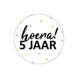 Cadeausticker - Hoera! 5 jaar - 5 stuks