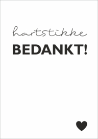 Ansichtkaart - hartstikke BEDANKT! wit/zwart - per stuk