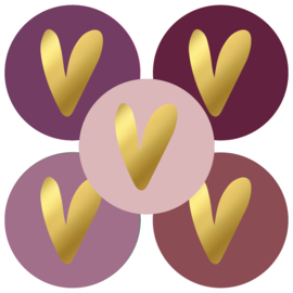 Cadeausticker - Hartje - mauve/goud - 10 stuks