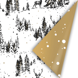 Cadeaupapier - Reindeer Forest - wit/zwart/goud - 50cm x 3m