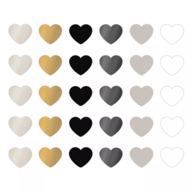 Cadeaustickers - mini Hearts chique - goud/zwart/grijs - 12 stuks