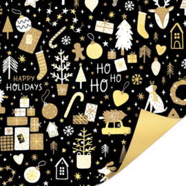Cadeaupapier - Cosy Christmas - zwart/goud - 30cm x 2m
