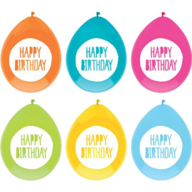 Ballonnen - Happy Birthday/Festive Colors - 6 stuks