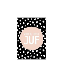 Minikaart - Voor de liefste juf - zwart/wit/roze - per stuk