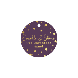 Cadeaulabel - Sparkle & Shine it's Christmas time! - rond - per stuk