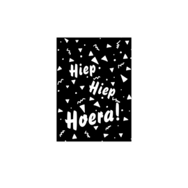 Minikaart - Hiep Hiep Hoera - zwart/wit - per stuk