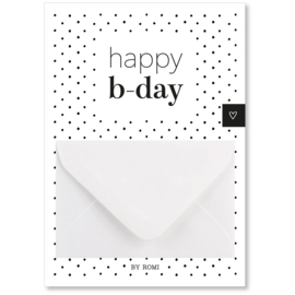 Geldkaart - Happy b-day -wit/zwart/stip