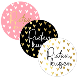 Cadeausticker - Pieten kusjes - roze/zwart/wit/goud - 9 stuks