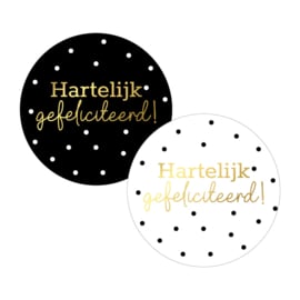 Cadeausticker - Hartelijk gefeliciteerd - zwart/wit/goud - 10 stuks