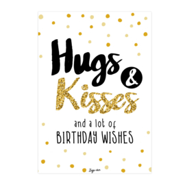 Ansichtkaart - Hugs & Kisses Birthday - per stuk