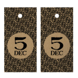 Cadeaulabel - 5 DEC - zwart/kraft/stip - per stuk