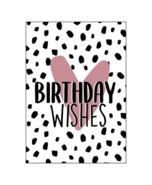 Ansichtkaart - Birthday wishes blackdots/wit/roze - per stuk