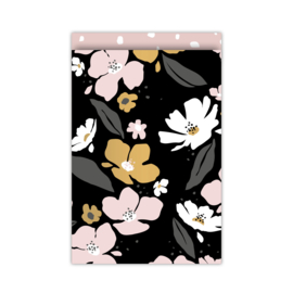 Cadeauzakje - Fresh Flowers - zwart/roze - 17x25cm - 5 stuks