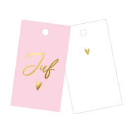 Cadeaulabel - Juf - roze/goud - per stuk