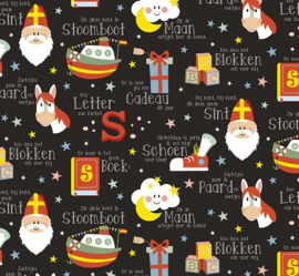 Cadeaupapier - Sint Lyrics - zwart - 30cm x 2m
