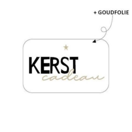 Cadeausticker - KERST cadeau - wit/zwart/goudfolie - 10 stuks