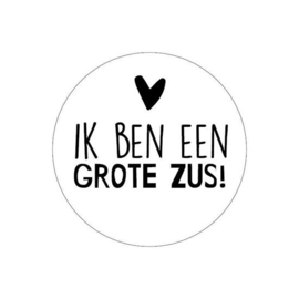 Cadeausticker - ik ben een grote zus! - wit/zwart - 10 stuks