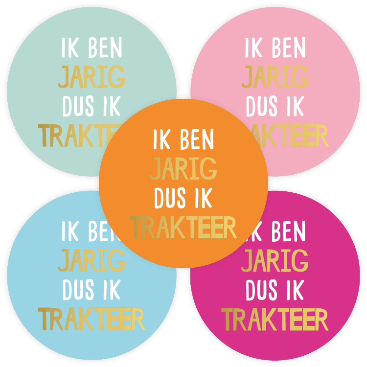 Cadeausticker - Ik ben jarig dus ik trakteer - kleur - 10 stuks