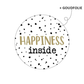 Cadeausticker - Happiness inside - stippen/goud/zwart - 10 stuks