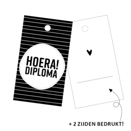 Cadeaulabel - Hoera! Diploma - zwart/wit - per stuk