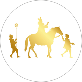 Cadeausticker - Sint & Pieten Silhouette - wit/goud - 10 stuks
