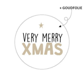 Cadeausticker - Very Merry XMAS - wit/zwart/goudfolie - 10 stuks