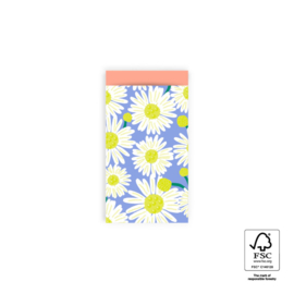 Cadeauzakje - Daisy - blue/salmon - 7x13cm - 5 stuks