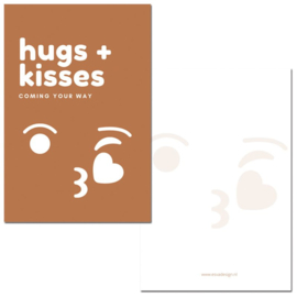 Minikaart - Hugs + Kisses cognac - per stuk