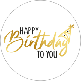 Cadeausticker  - Happy Birthday to you - wit/zwart/goud - 10 stuks