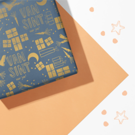 Cadeaupapier - Sint '23 - blauw/oranje - 50cm x 3m