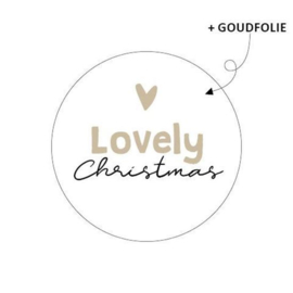 Cadeausticker - Lovely Christmas - wit/zwart/goudfolie - 10 stuks
