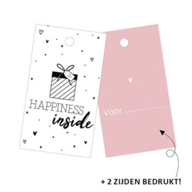 Cadeaulabel - Happiness inside - wit/roze - per stuk