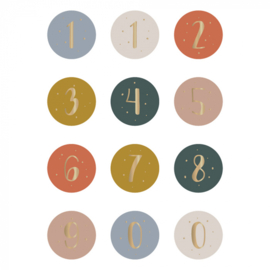 Cadeausticker - Cijfers Autumn/multi - 12 stuks