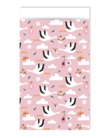 Cadeauzakje - Ooievaar - roze - 17x25cm - 5 stuks
