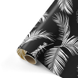 Cadeaupapier - Palm Leaves - zwart/wit - 50cm x 3m