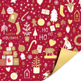 Cadeaupapier - Cosy Christmas - red/gold - 30cm x 2m