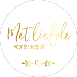 Sticker XL - Met liefde voor je ingepakt - wit/goud - 5 stuks