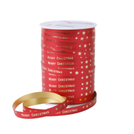 Krullint - Merry Christmas rood/goud 10mm - per 5 meter
