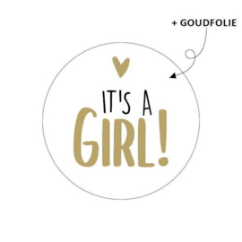 Cadeausticker - It's a girl! - wit/zwart/goudfolie - 10 stuks