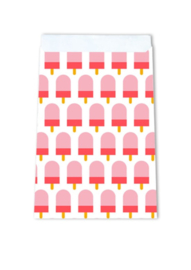 Cadeauzakje - OUTLET - ijsjes - roze/wit 12x19cm - 20 stuks