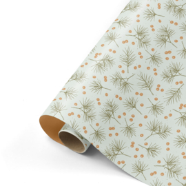 Cadeaupapier - Berries & Branches - groen - 50cm x 3m
