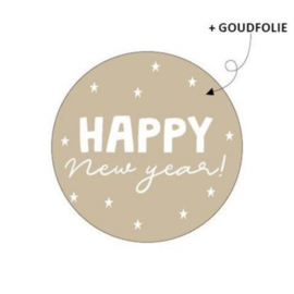 Cadeausticker - Happy New year! - goudfolie/wit - 10 stuks