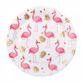 Bordjes - Flamingo wit/roze/goud - karton 23cm - 6 stuks