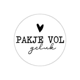 Cadeausticker - Pakje vol geluk - wit/zwart - 10 stuks
