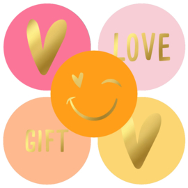 Cadeausticker - Love- oranje/roze/goud - 10 stuks