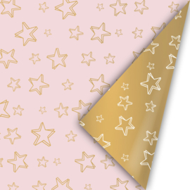 Cadeaupapier - Super Stars - roze/goud - 30cm x 2m